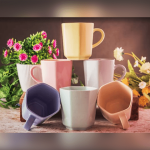 set of multicolor mugs on a table