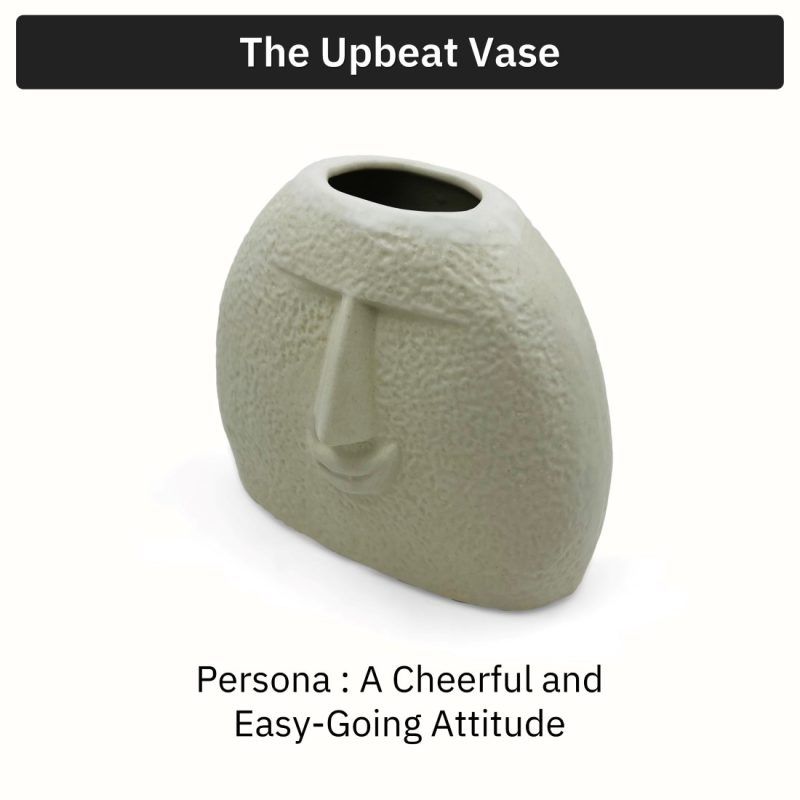 dimensions of upbeat smiling ceramic face vase in raw unglazed finish