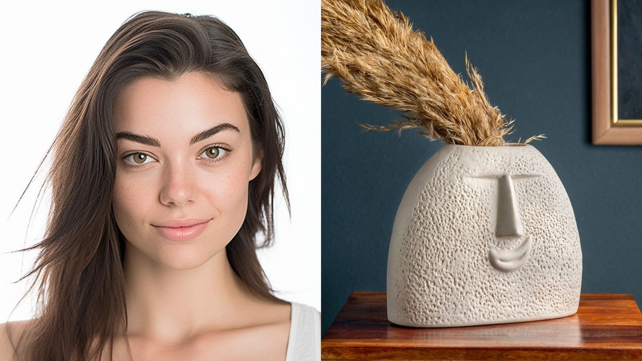 Set of 2 Ceramic Face Vases Oval Shape Glimpse Homes