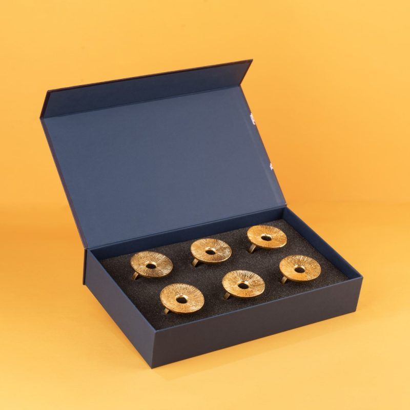 lotus leaf napkin ring gold set of 6 gift box
