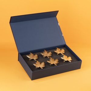 maple leaf napkin ring gold set of 6 gift box
