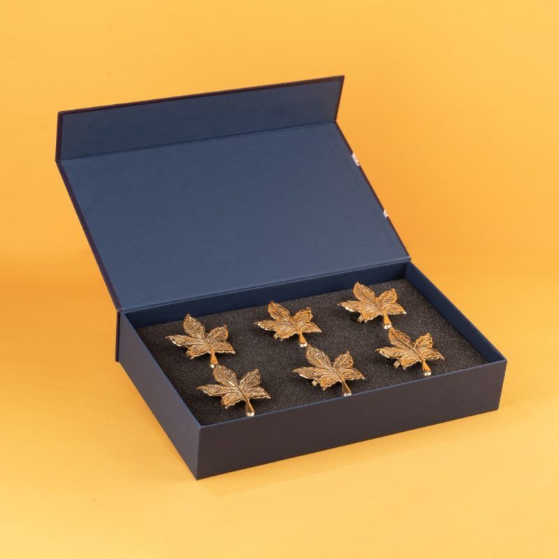 brass maple leaf napkin ring set of 6 gift box