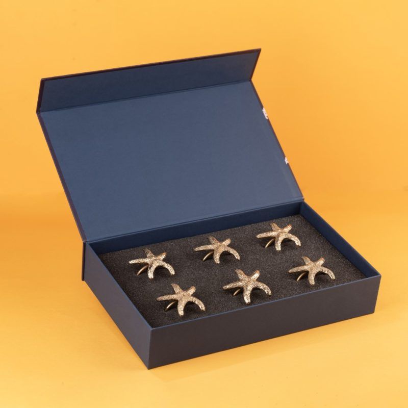 brass starfish napkin ring set of 6 gift box