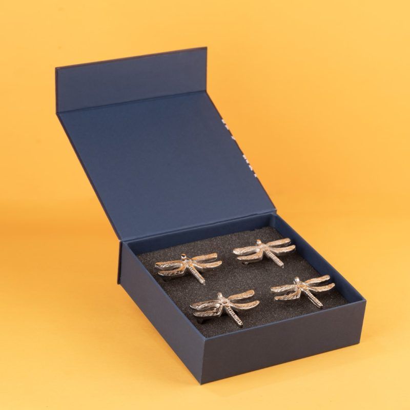 dragonfly napkin ring silver set of 4 gift box