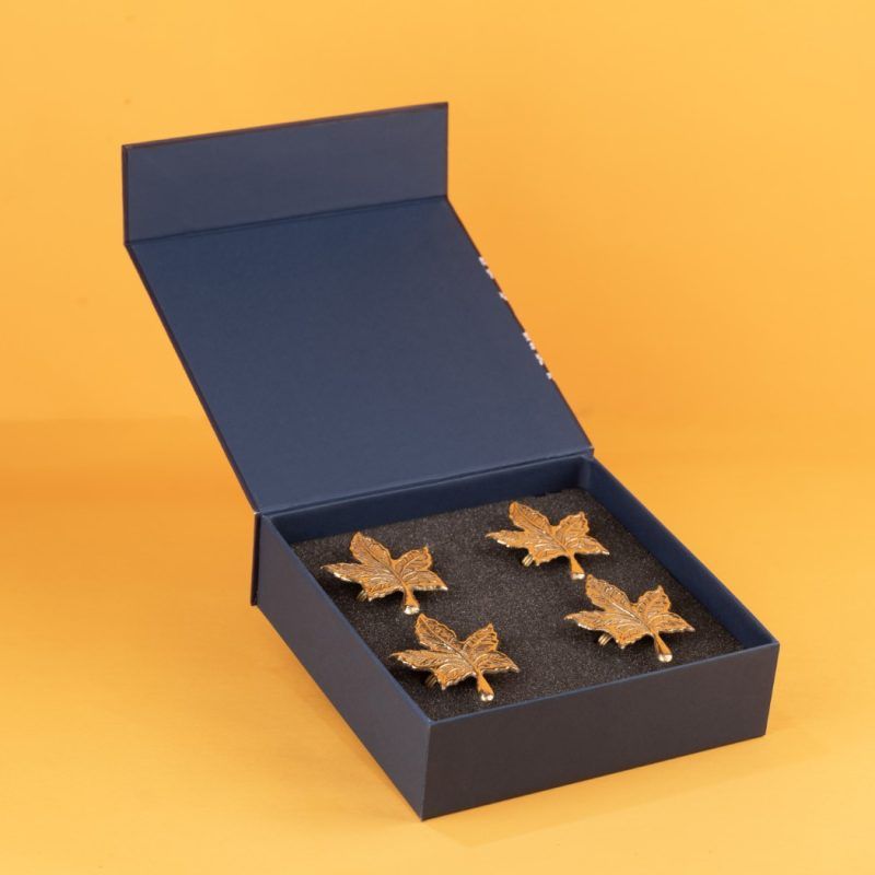 brass maple leaf napkin ring set of 4 gift box