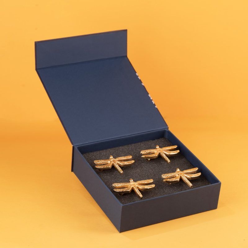 dragonfly napkin ring gold set of 4 gift box